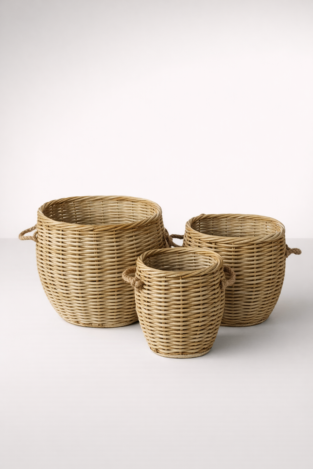 Set Of 3 Rattan Outdoor Oval Baskets