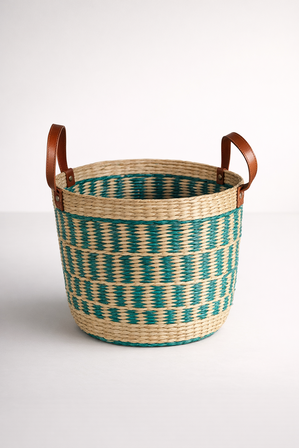 Turquoise & Natural Seagrass Basket With Handles