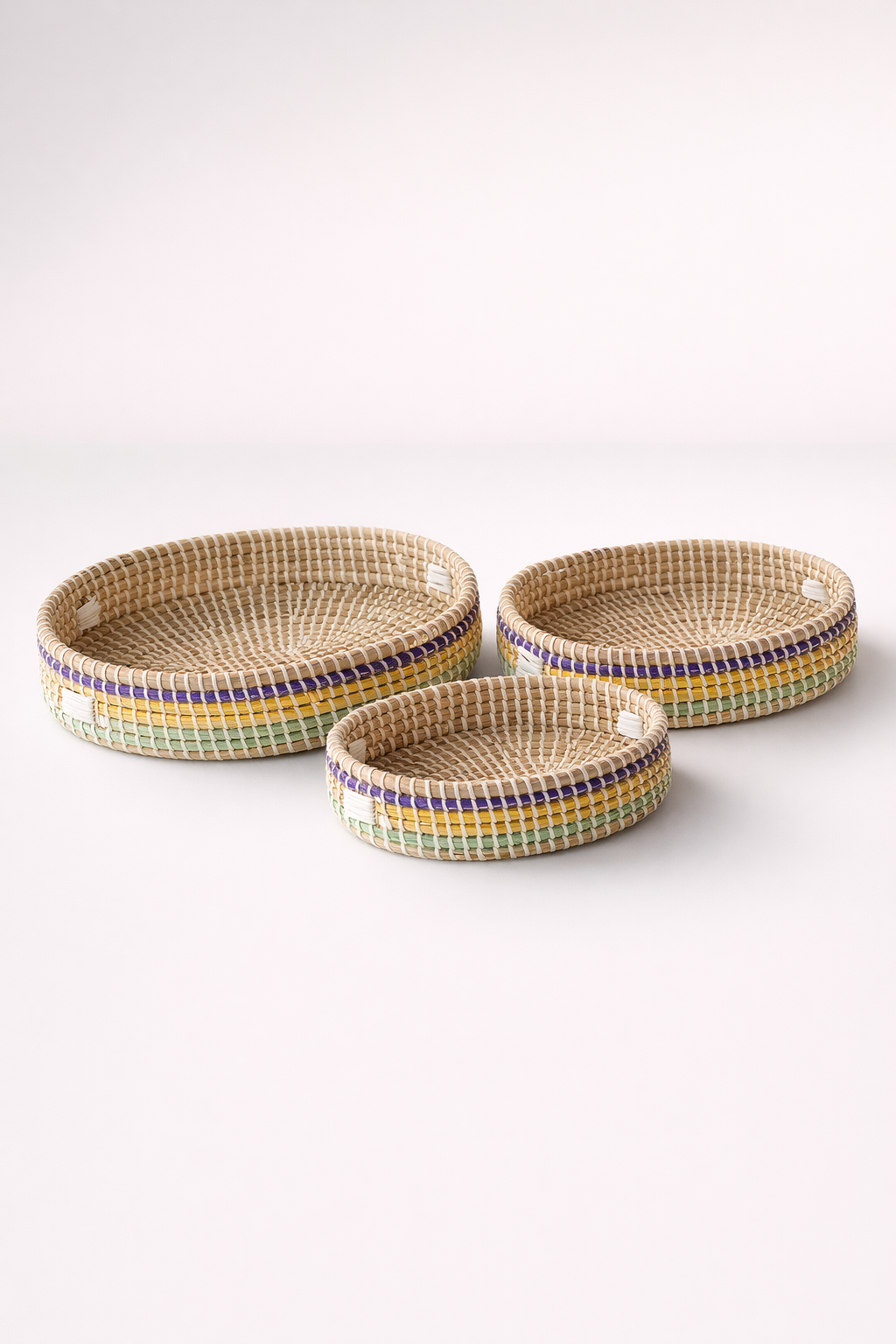 Set Of 3 Natural Seagrass Multi Colour Trays