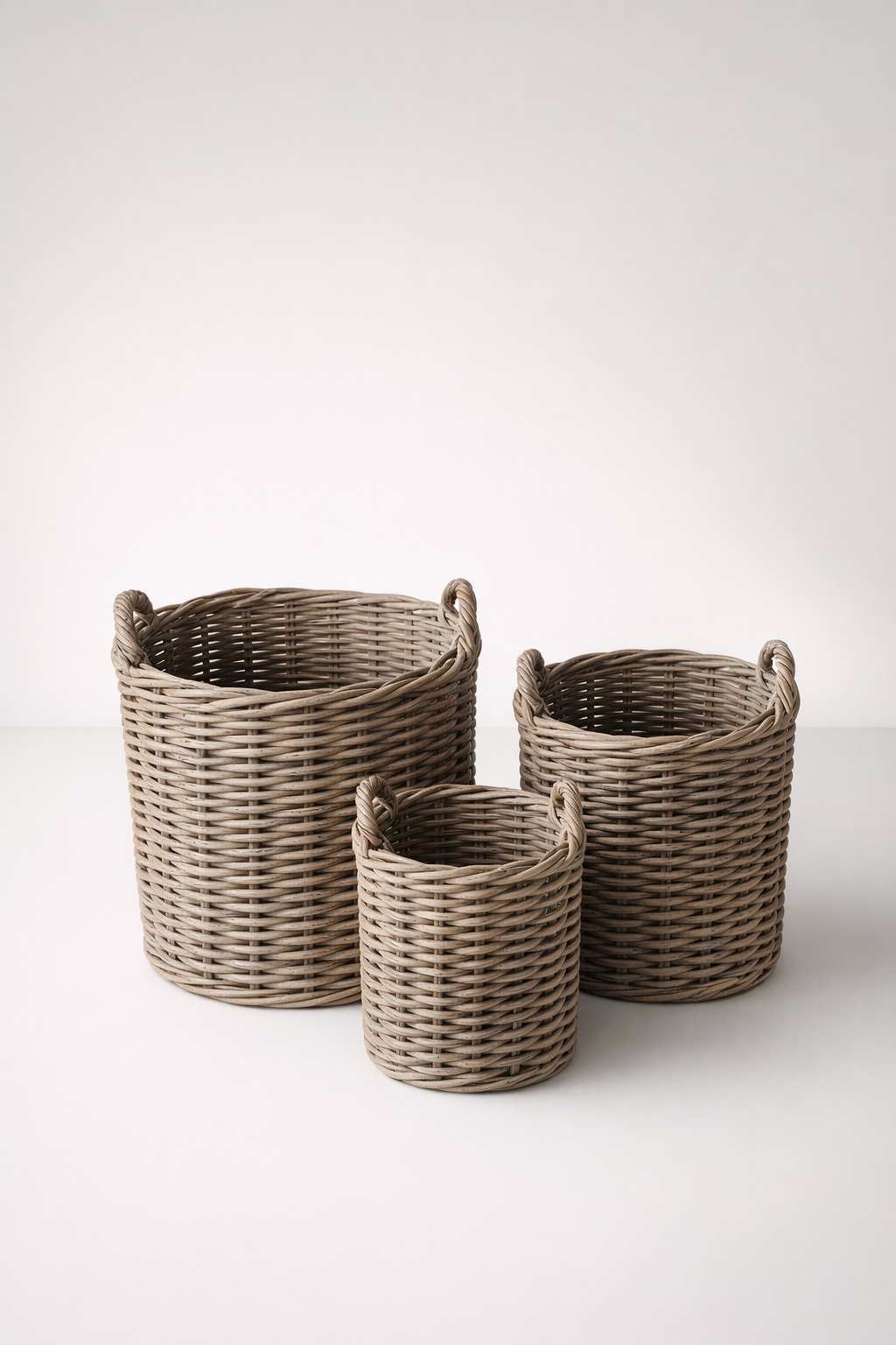 Set Of 3 Rattan Round Baskets