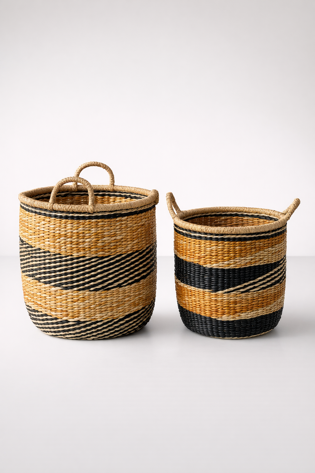 Set Of 2 Black & Orange Seagrass Baskets