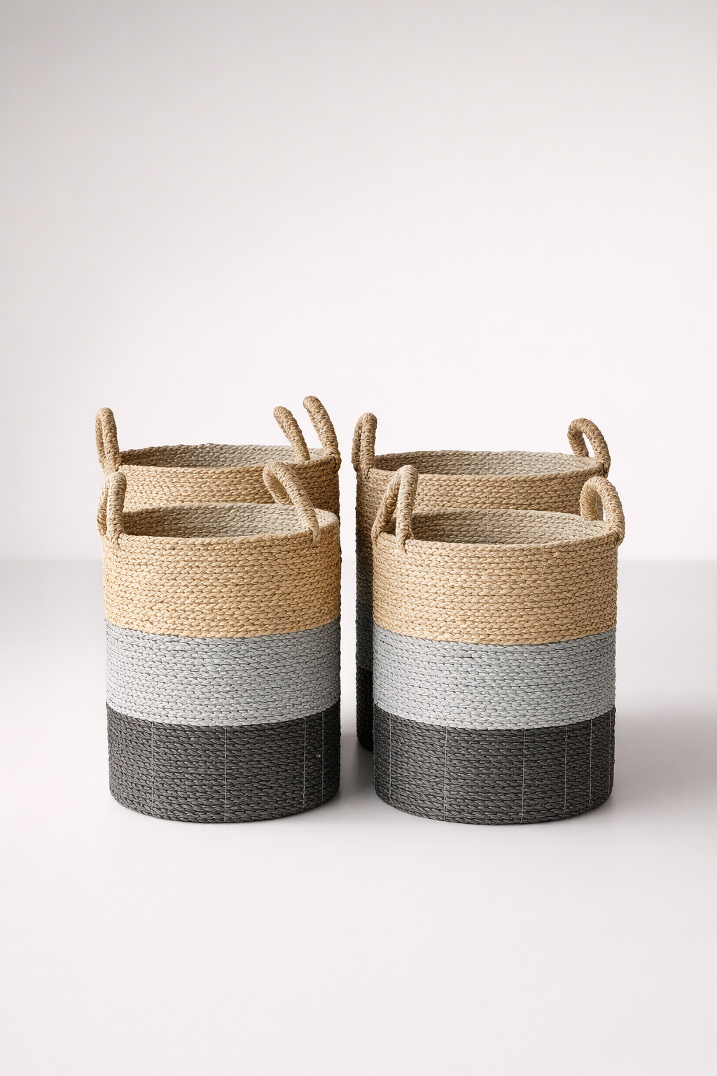 Set Of 4 Natural, Grey & Black Baskets