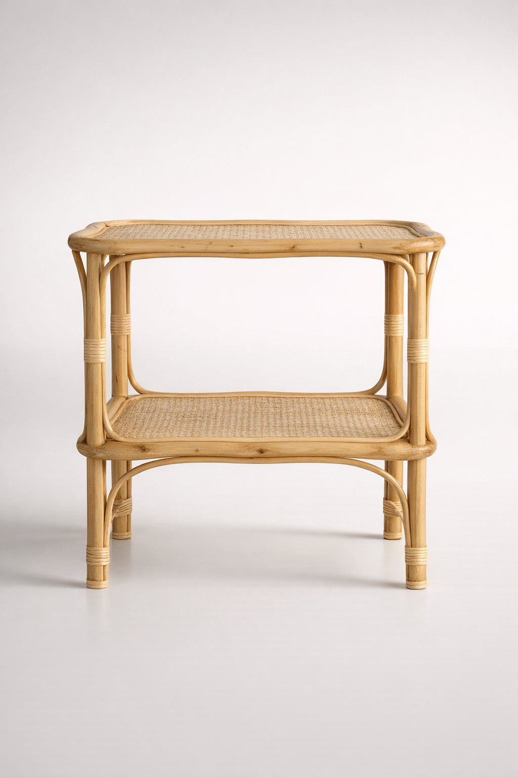 Rattan Scallop Side Table With Shelf