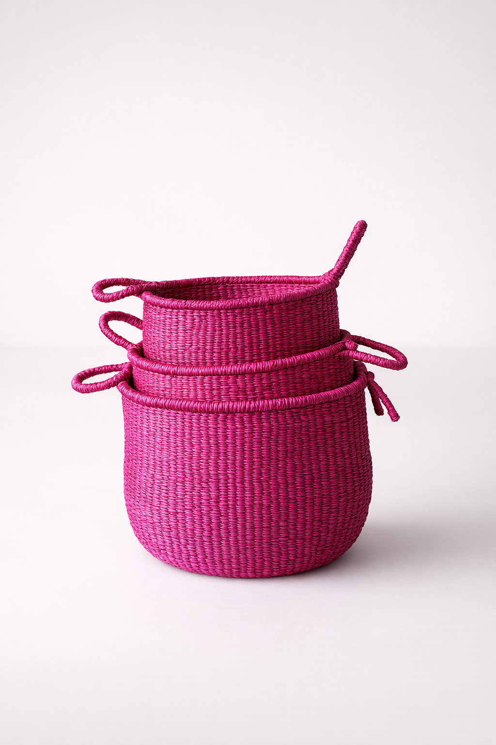 Set Of 3 Shocking Pink Seagrass Baskets