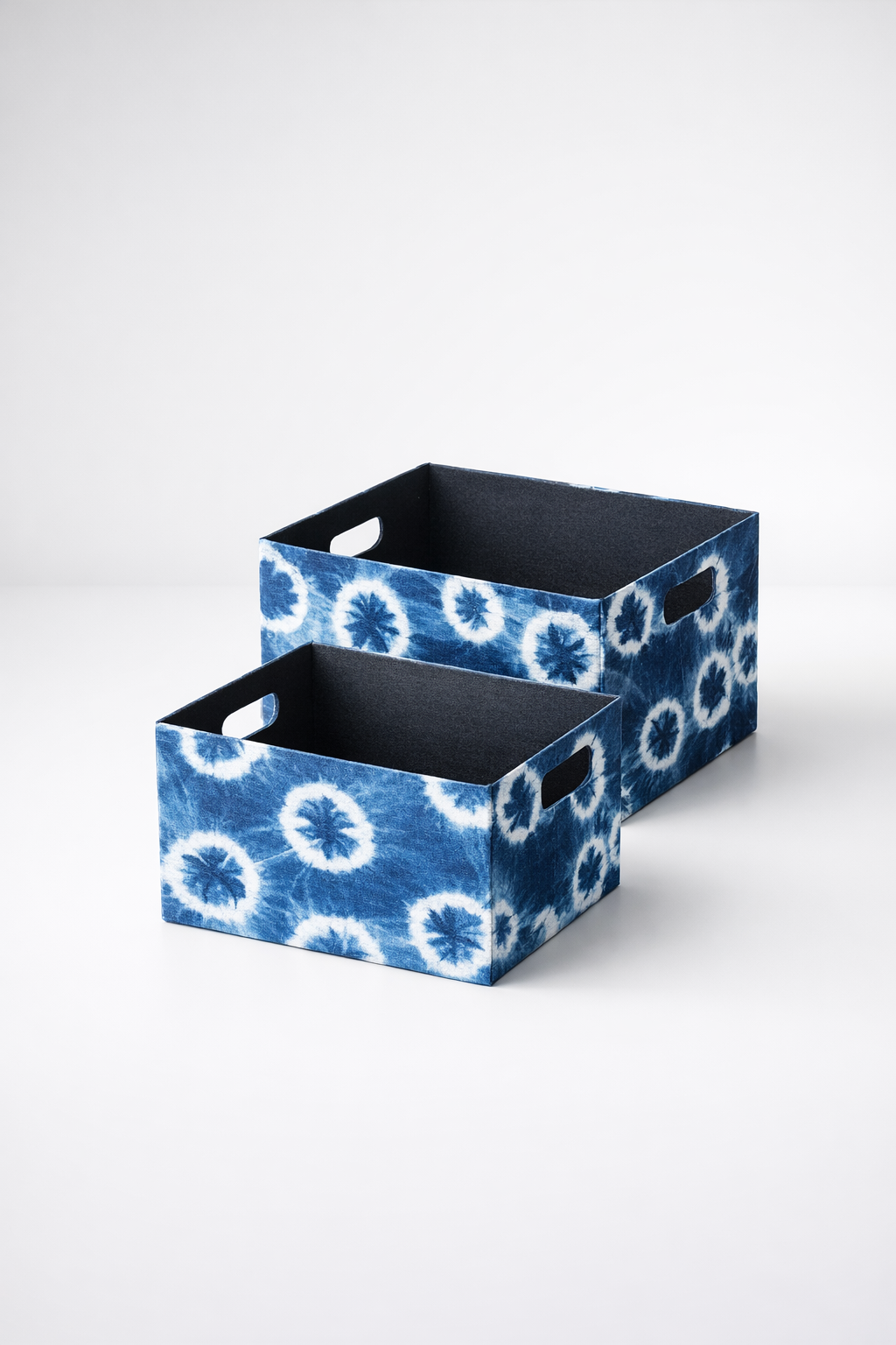 Set Of 2 Blue Tie Dye Fabric Open Boxes