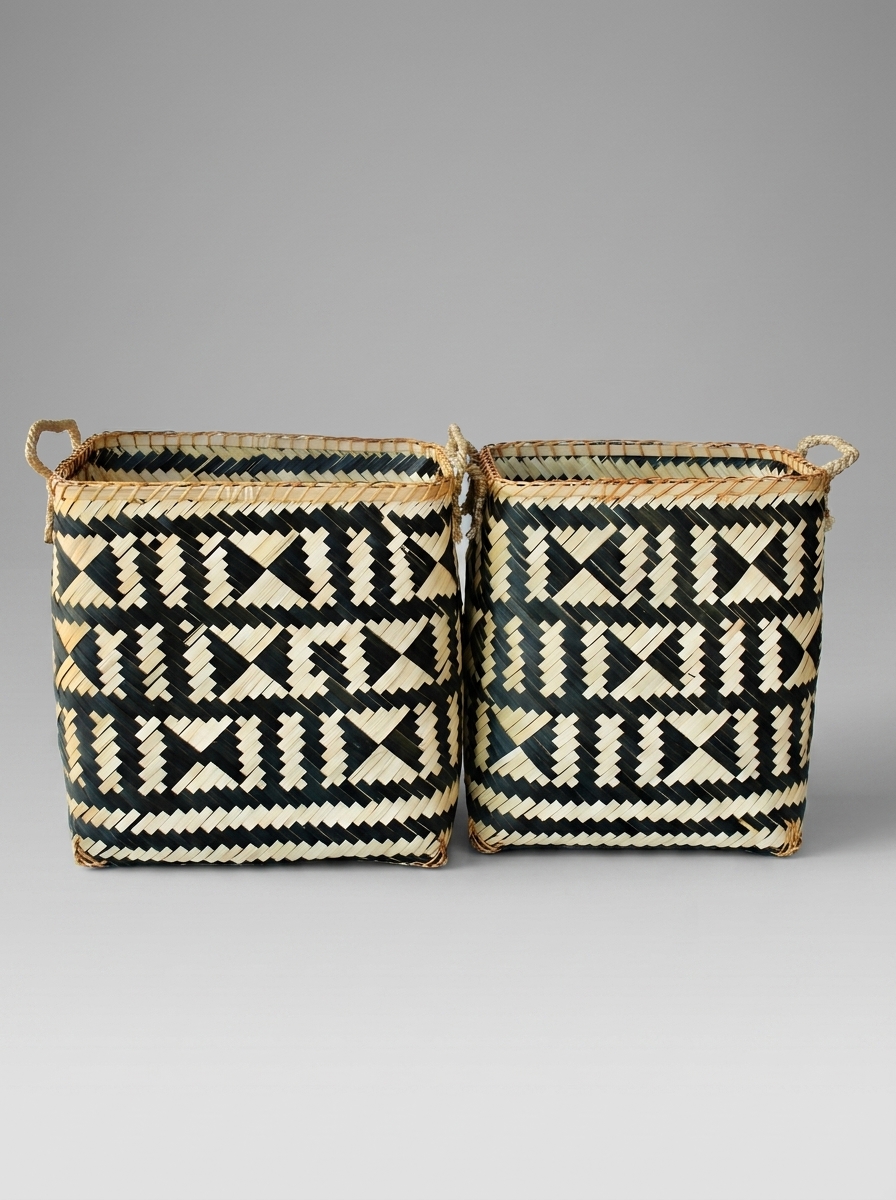 Set of 2 Black & Natural Bamboo Baskets