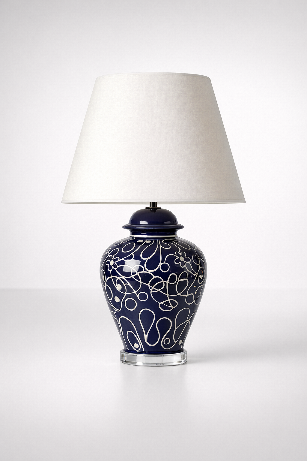 Navy & Black Lamp Crystal Base Off White Shade