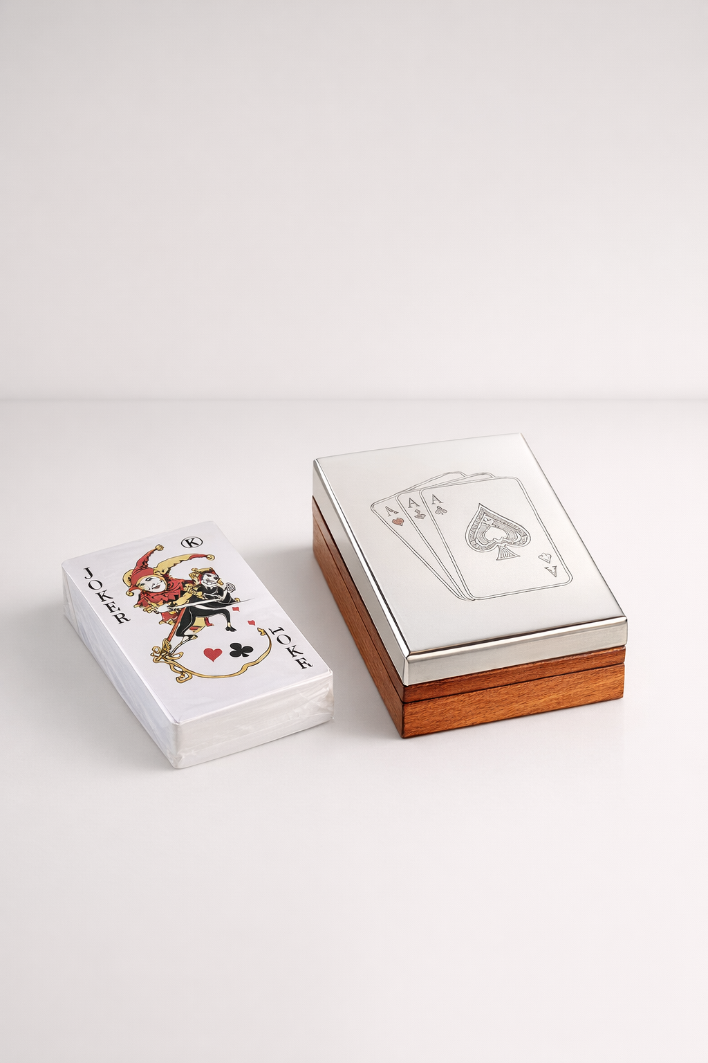 Ace Silver & Wood Card Box