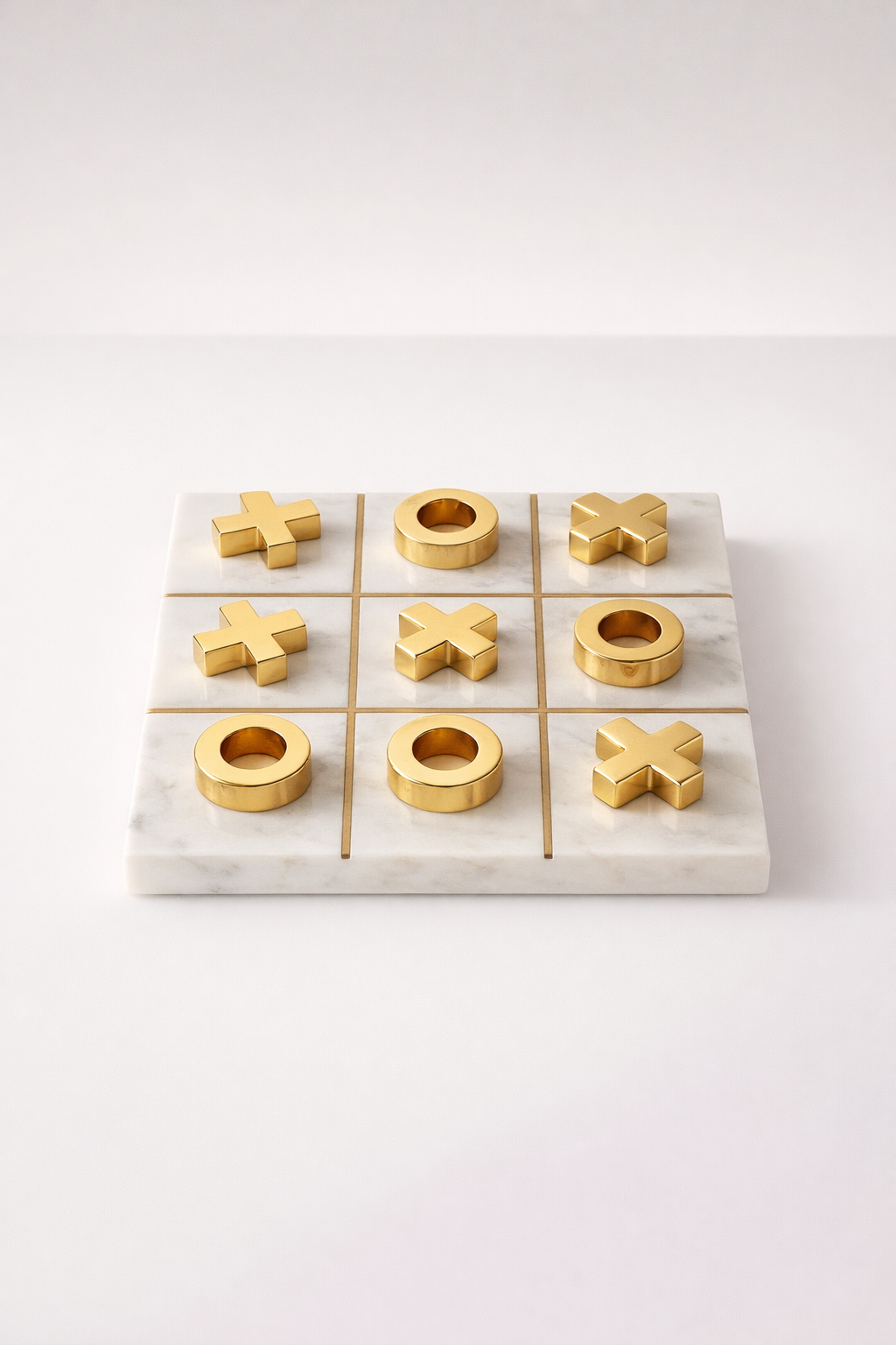 White Marble & Brass Noughts & Crosses