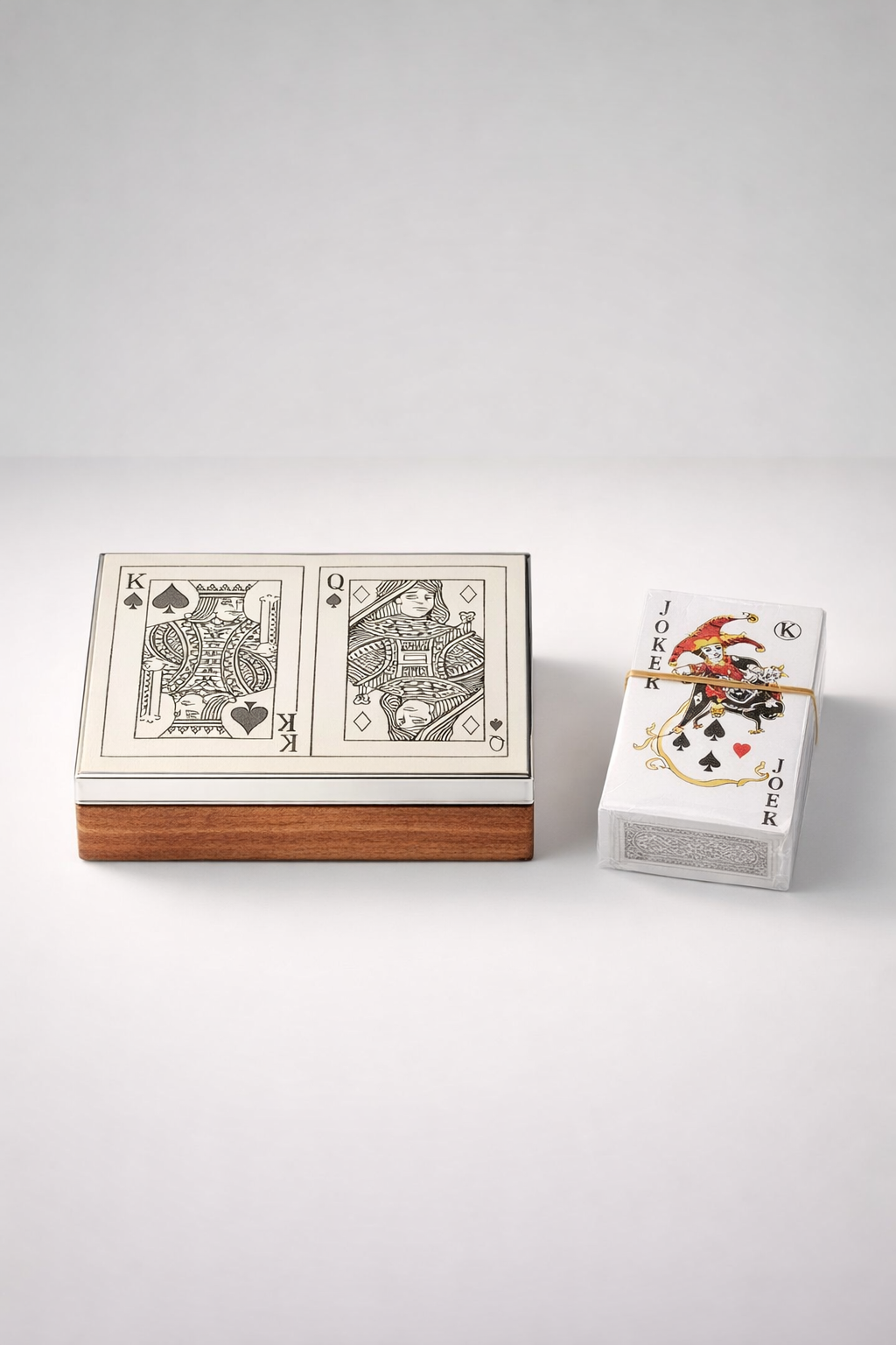 King & Queen Silver & Wood Double Card Box
