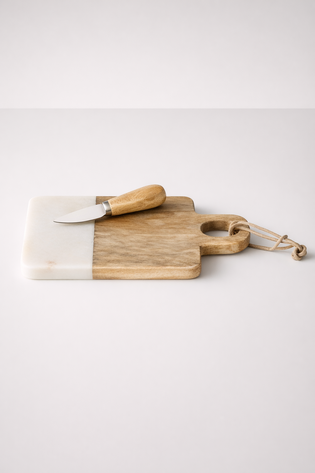Wood & Marble Cheese Board With Knife