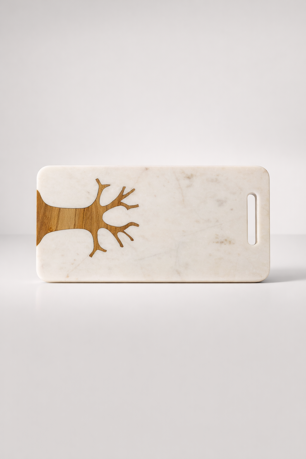 White Marble With Inlaid Wooden Tree With Handle