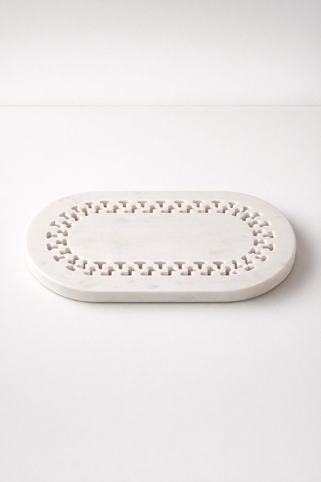 White Cut-Out Oval Marble Board On Feet