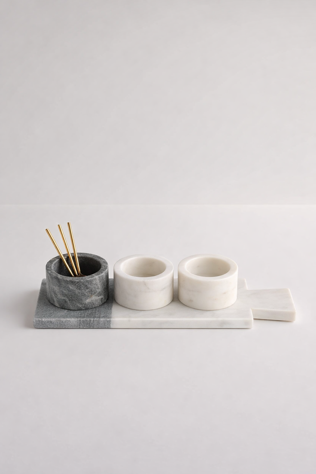Grey & White Marble With 3 Pinch Pots & Spoons