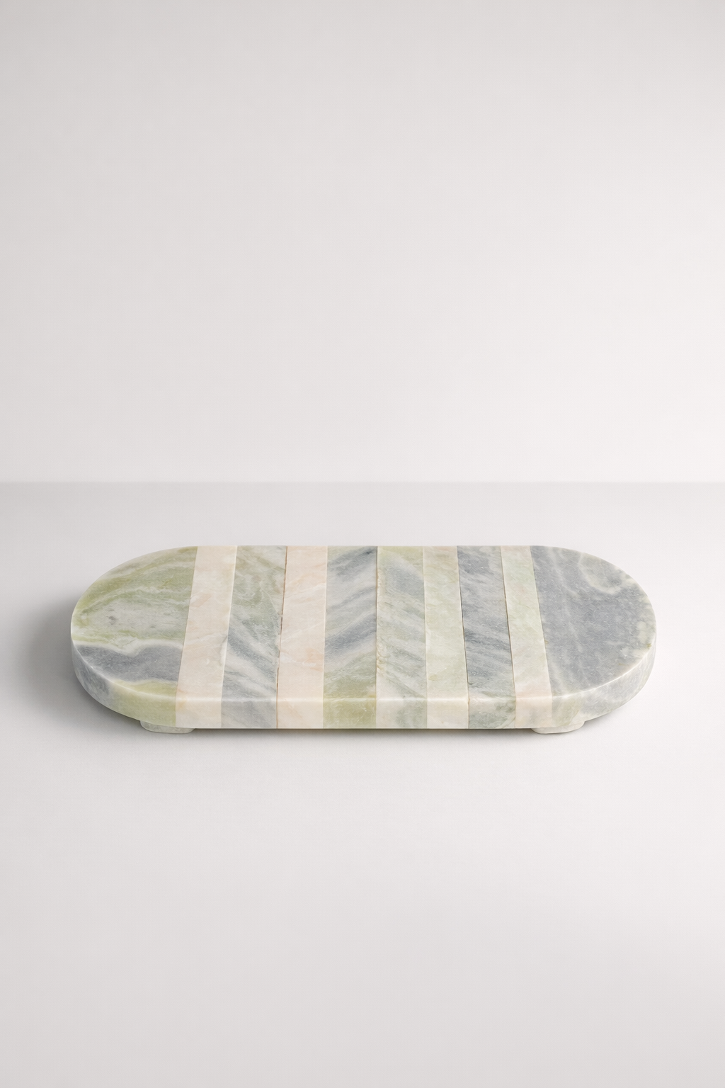 Oval Green & White Marble Board On Feet