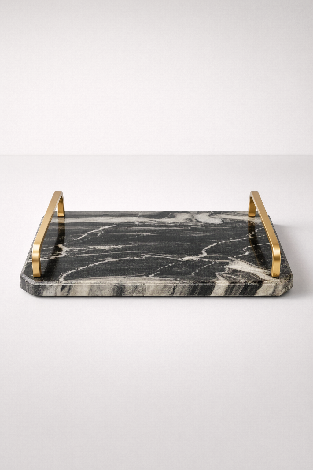 Black Marble Tray With Brass Handles