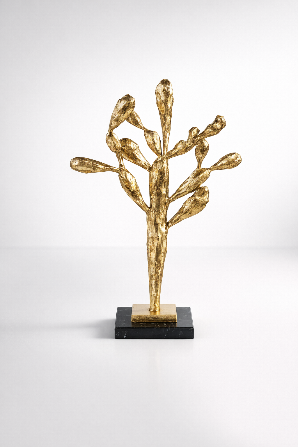 Large Gold Cactus On Marble Stand