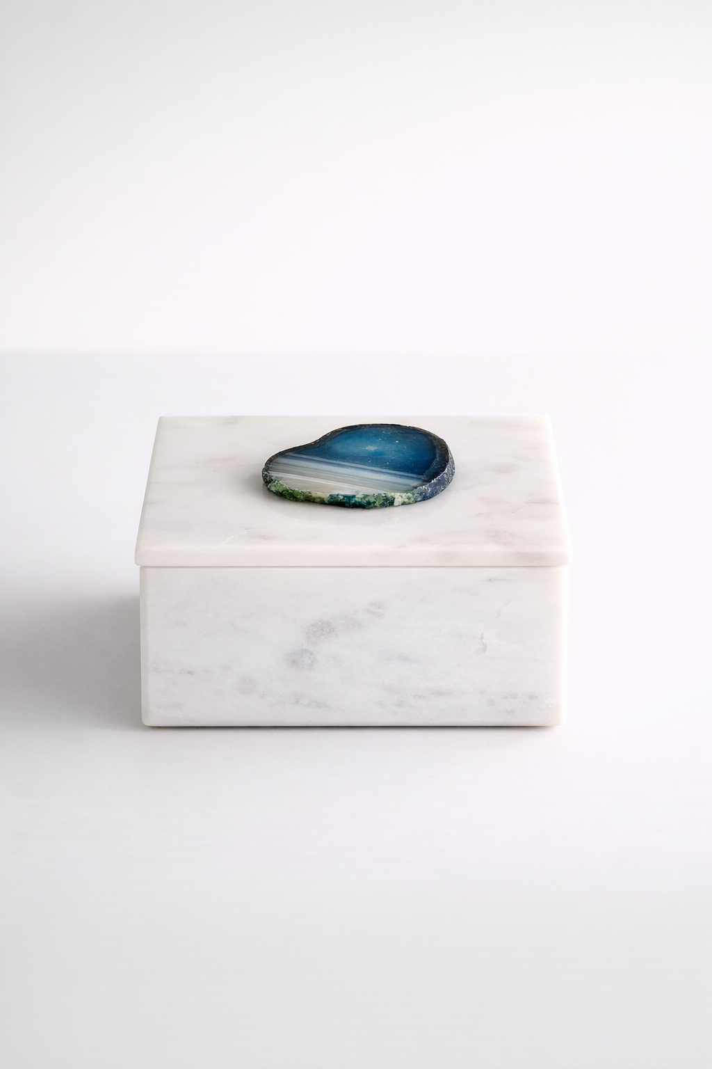 White Marble & Agate Oblong Box With Lid