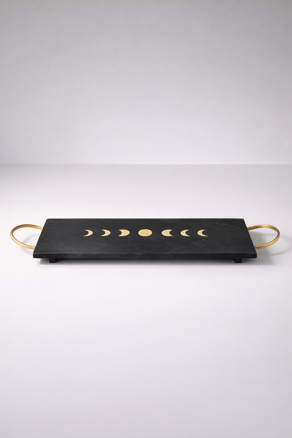 Black Slate & Brass Inlay Marble Tray With Handles