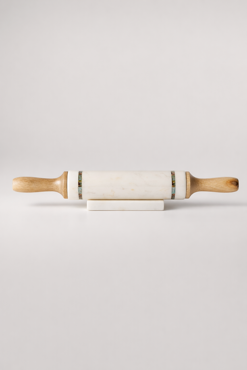 White Marble Rolling Pin Wooden Handle