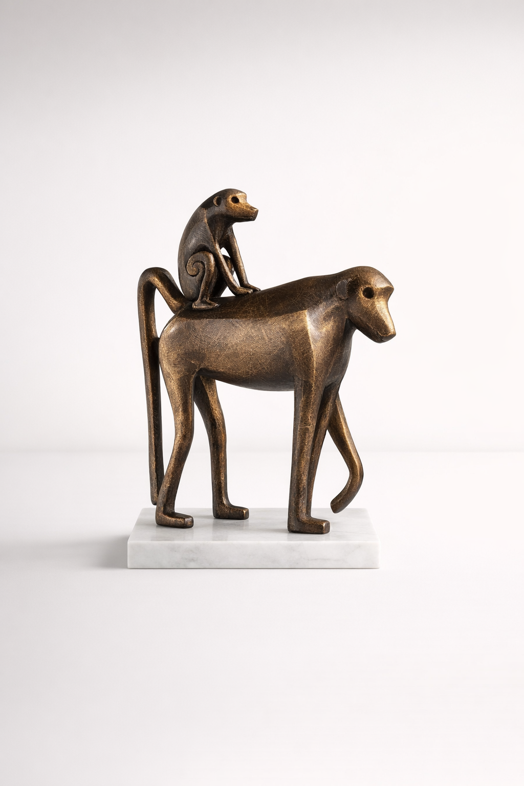 Baboon With Baby On Marble Base