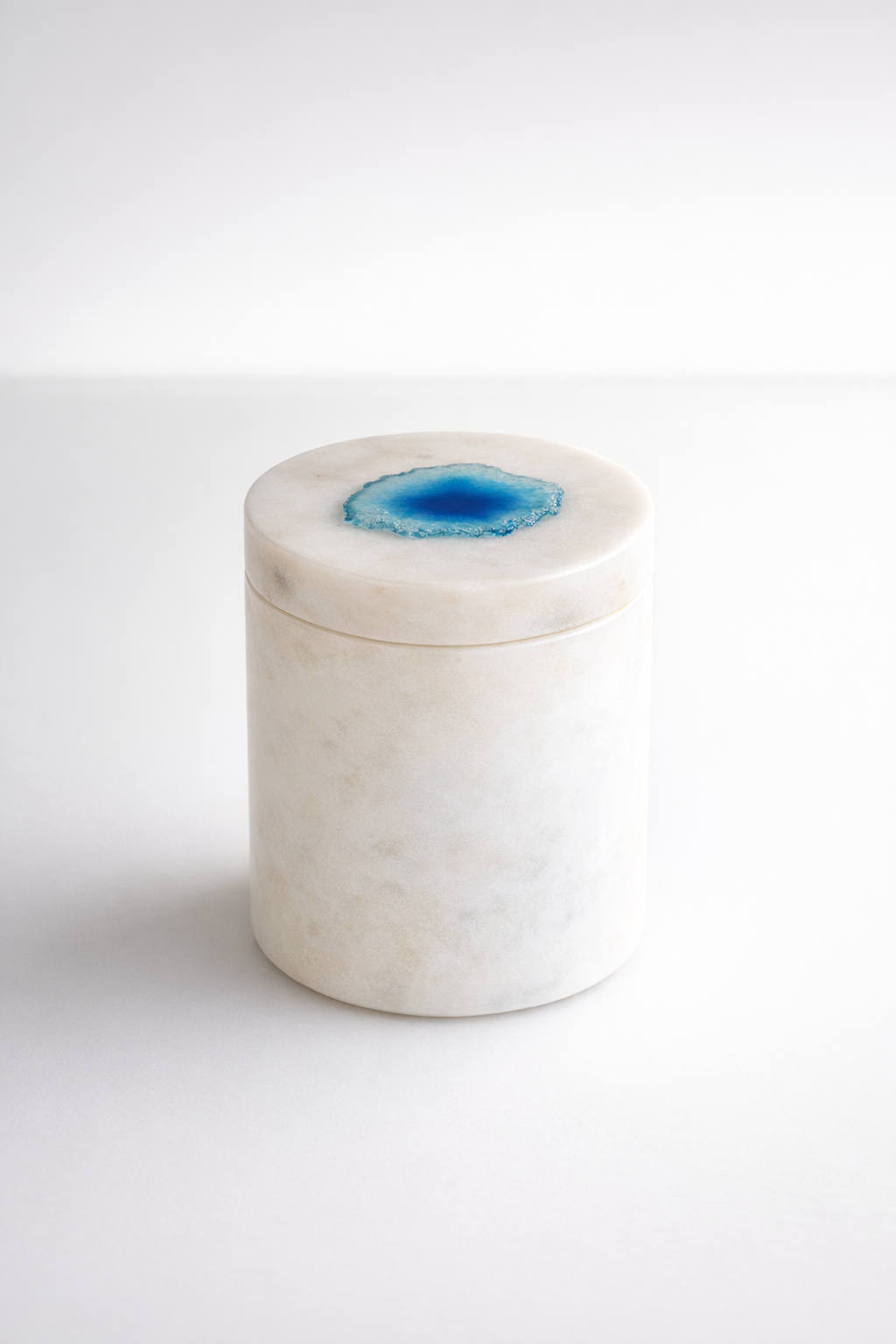 White Marble & Agate Round Box With Lid