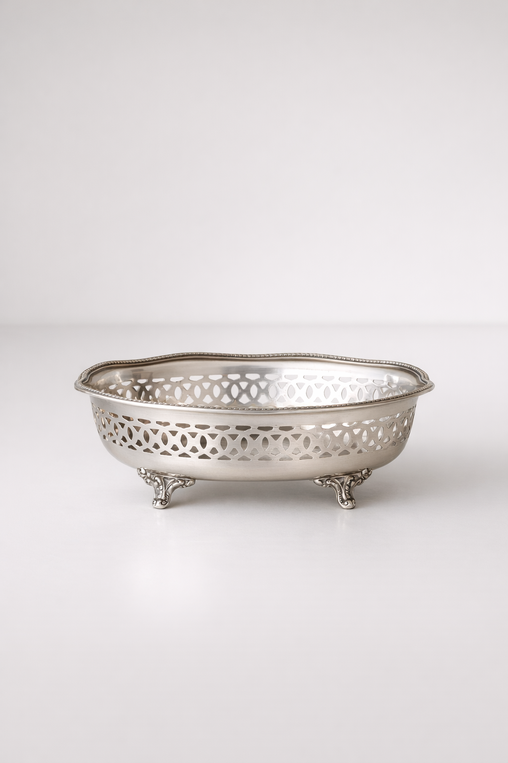 Pewter Scalloped Filigree Dish On Feet