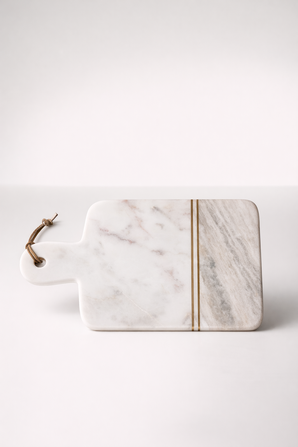 White & Grey Marble Chopping Board With Brass Inserts