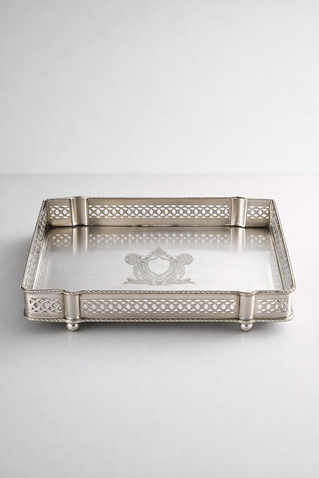 Rectangular Pewter Cut-Out Tray On Feet