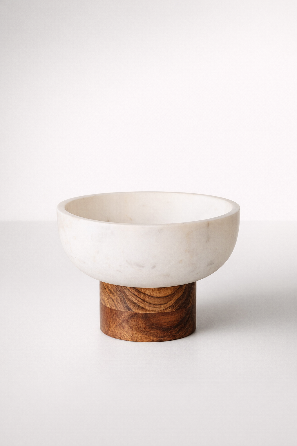 Large White Marble Bowl Wooden Base