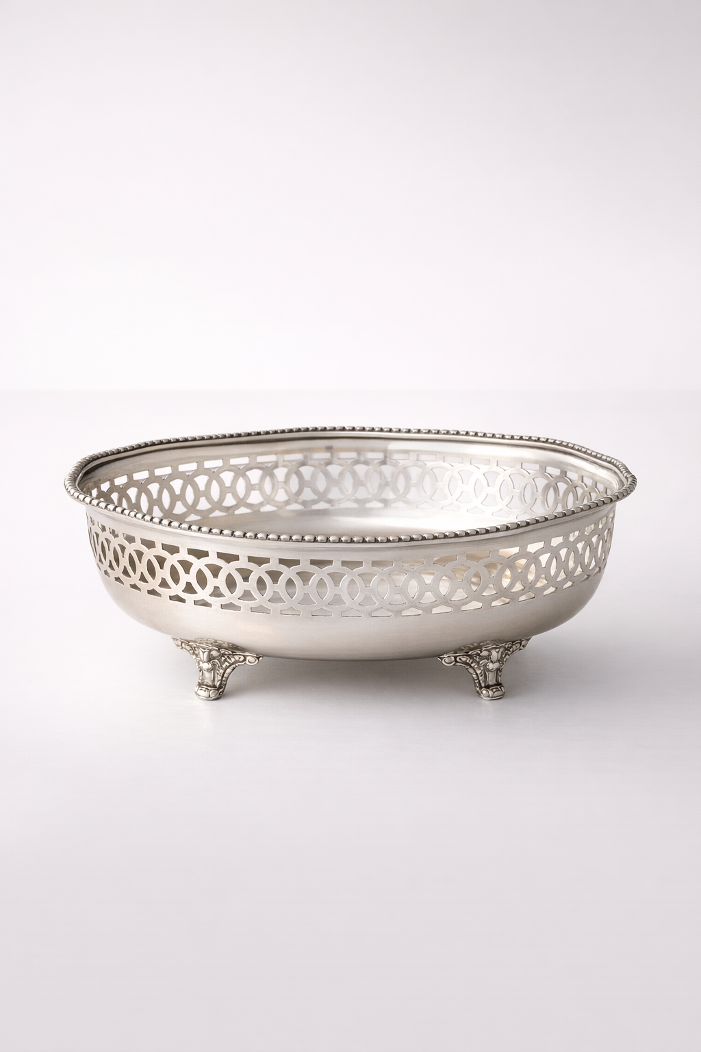 Oval Filigree Pewter Bowl On Feet