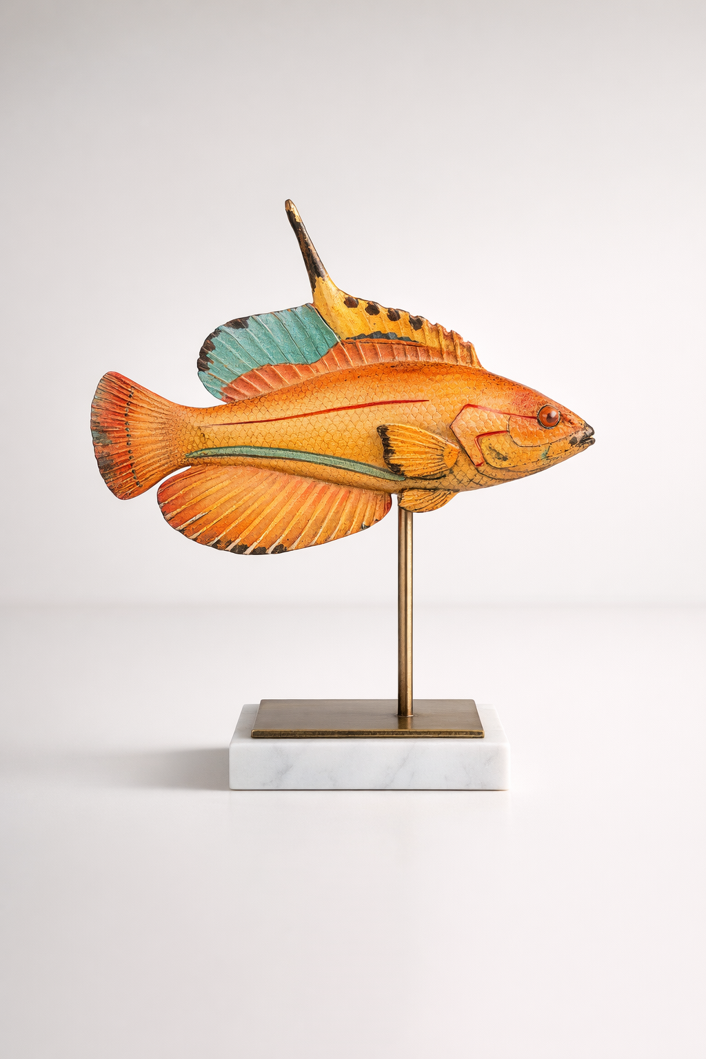 Medium Orange Fish On Marble Base