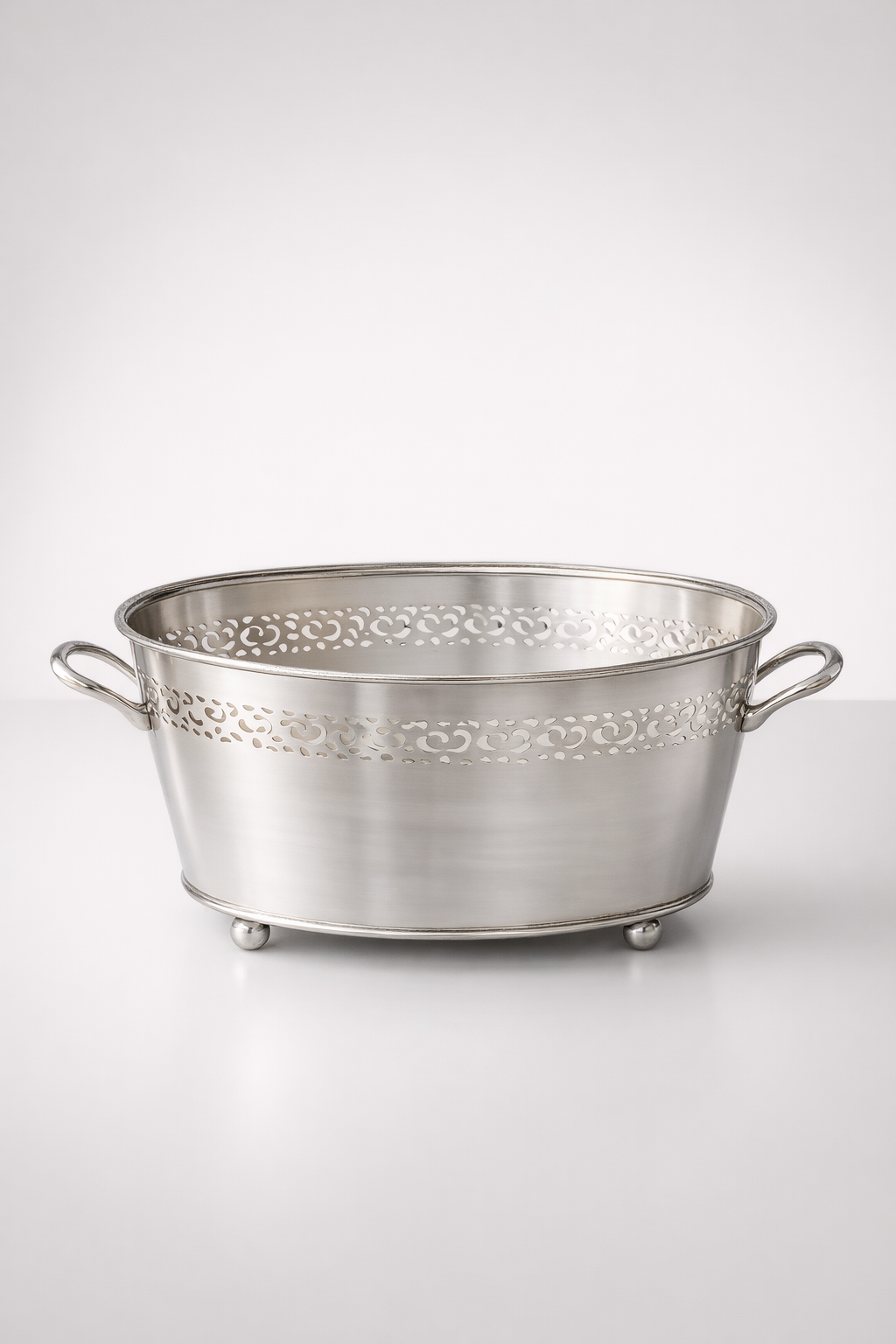 Oval Pewter Cut-Out Planter With Handles