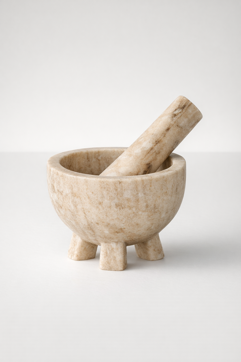 Beige Marble Pestle & Mortar With Feet