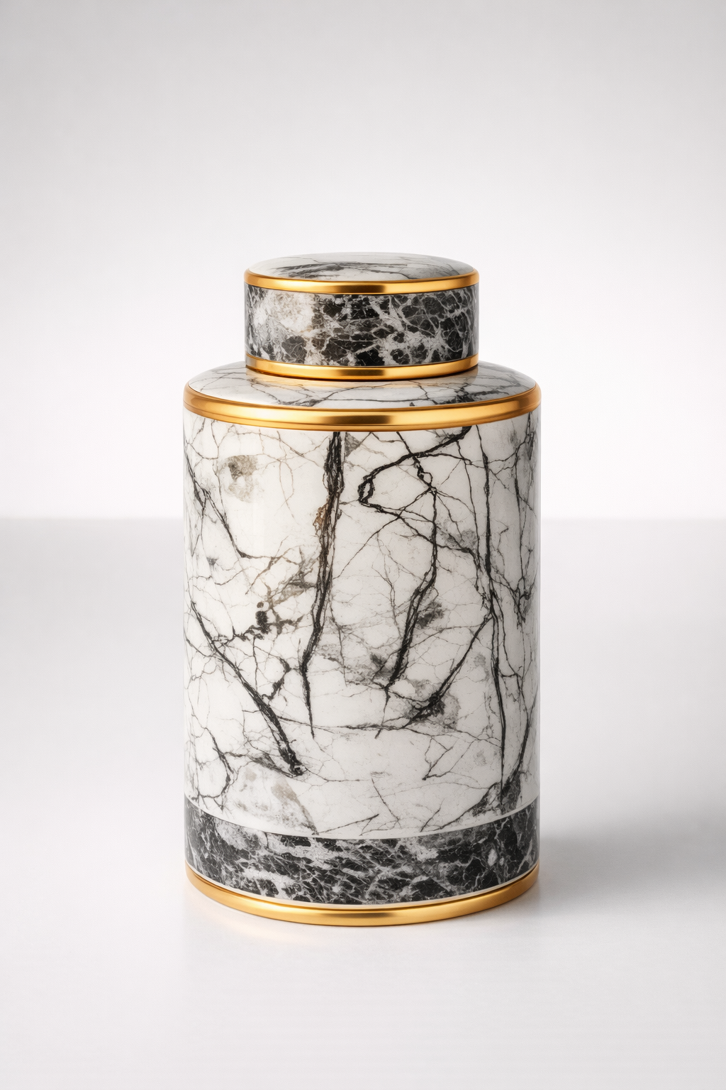Marbled Black, White & Gold Jar With Lid