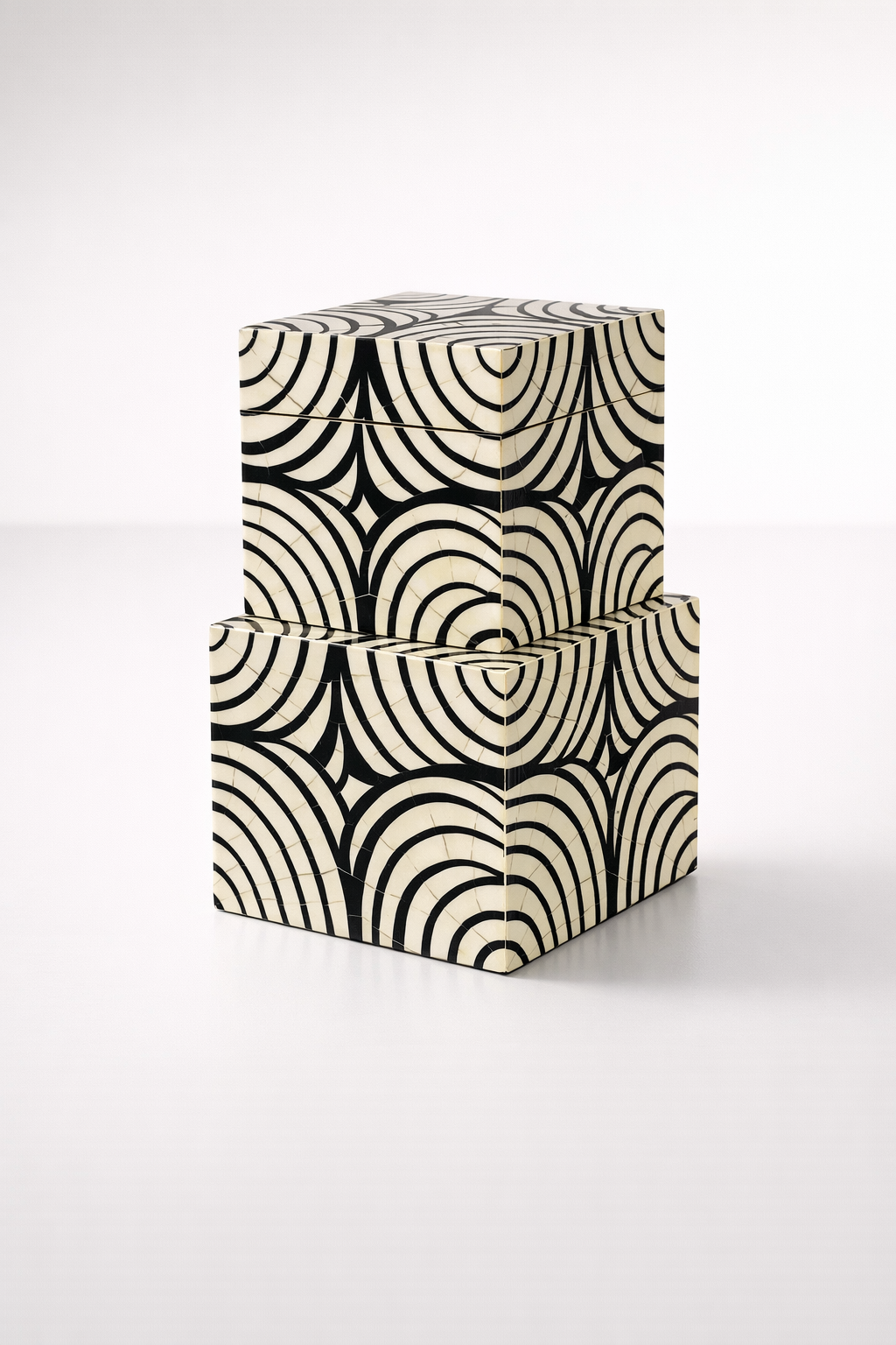 Set Of 2 Cream & Black Decorative Boxes