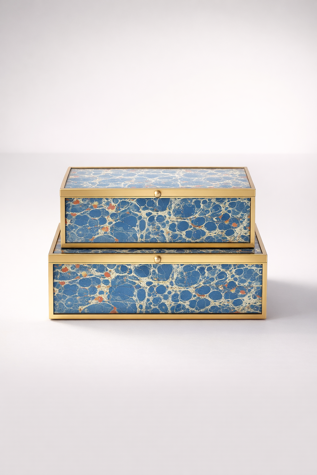 Set Of 2 Blue & Gold Rectangular Boxes
