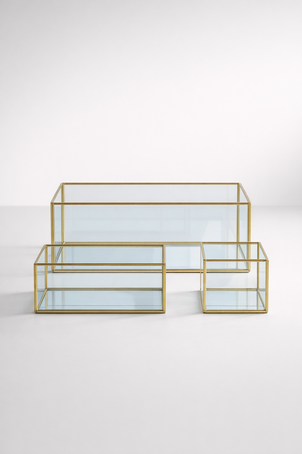 Set Of 3 Gold Edge Glass Containers