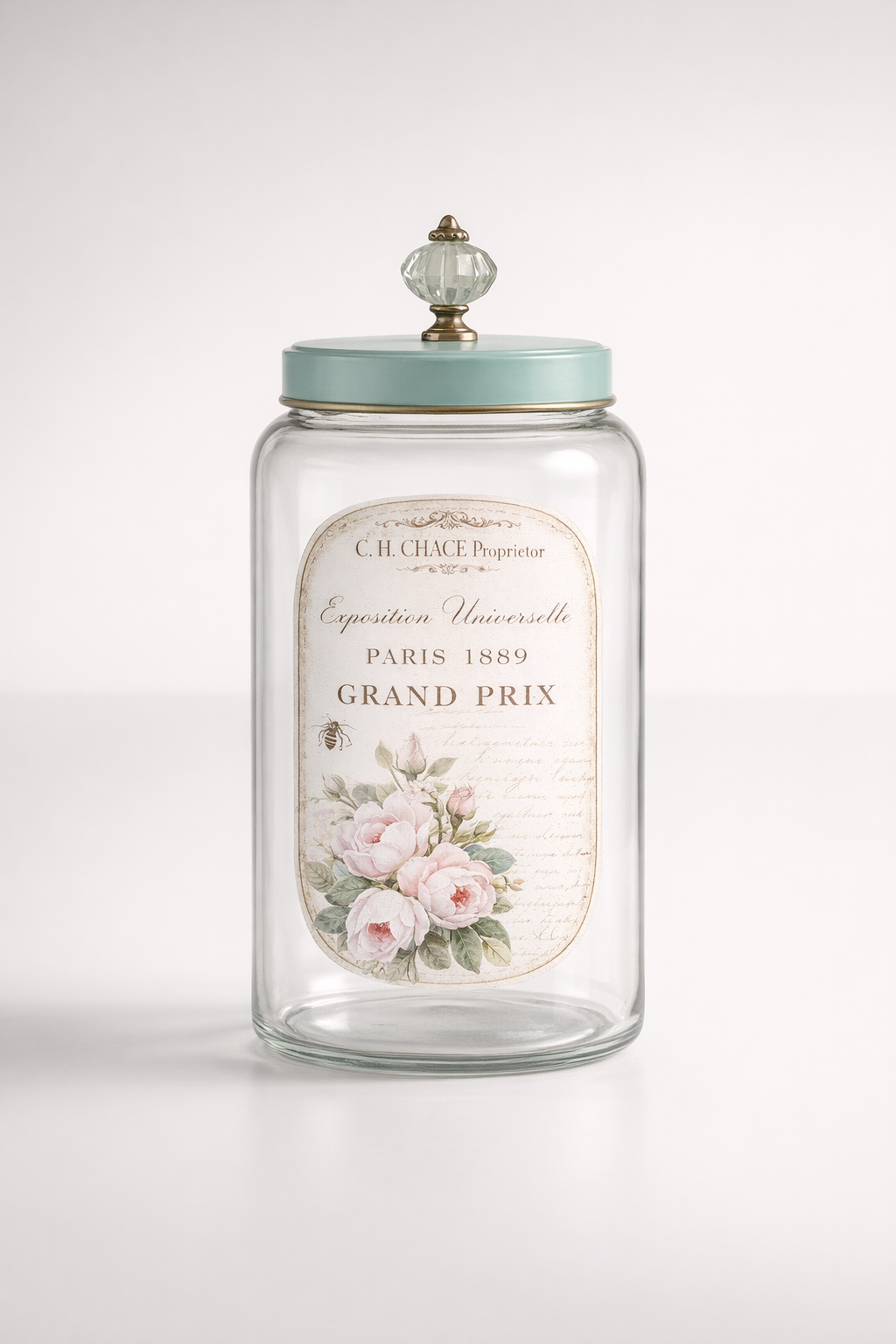 Tall Glass Round Jar With Aqua Lid