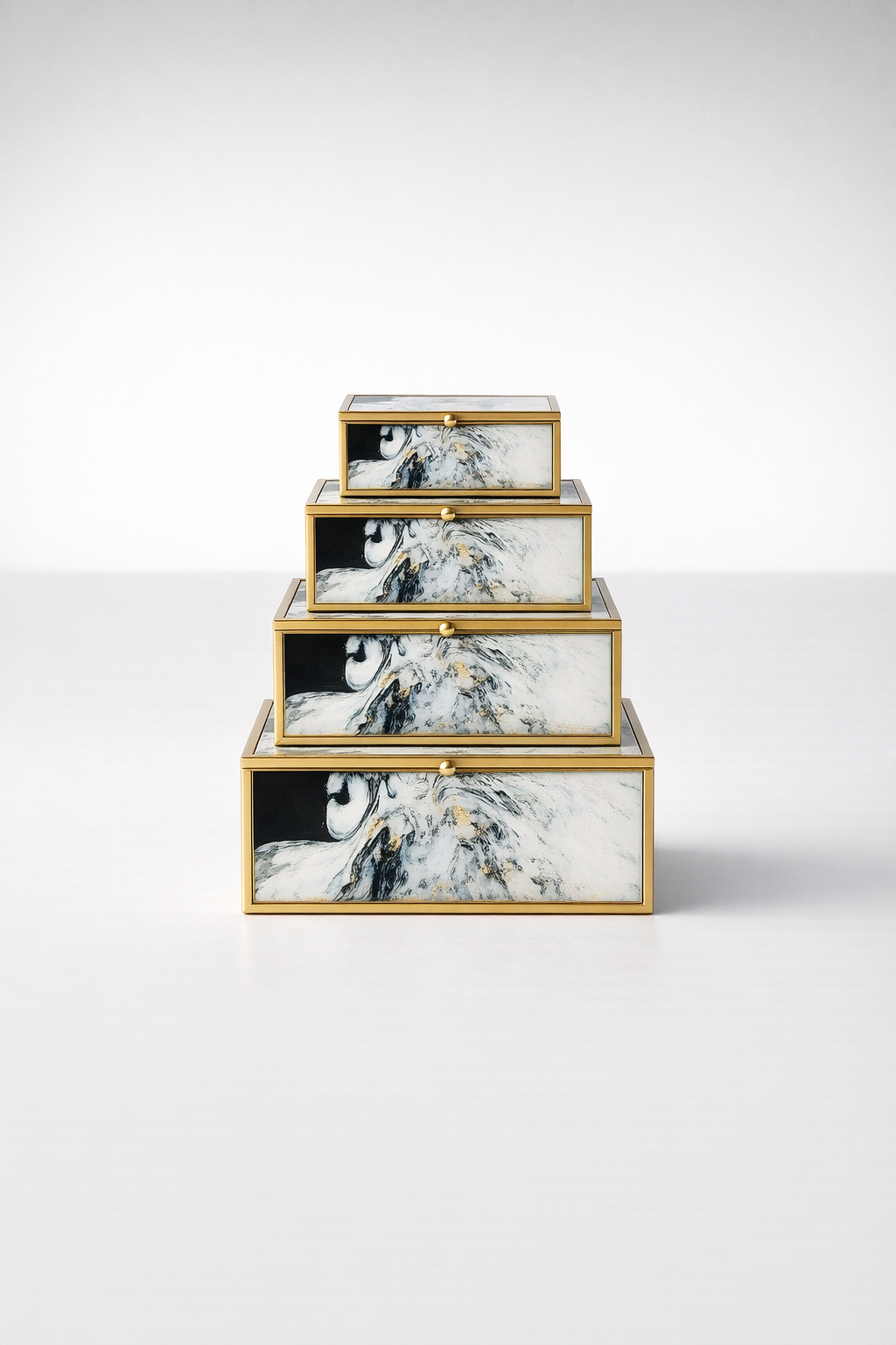 Set Of 4 Black & Gold Boxes