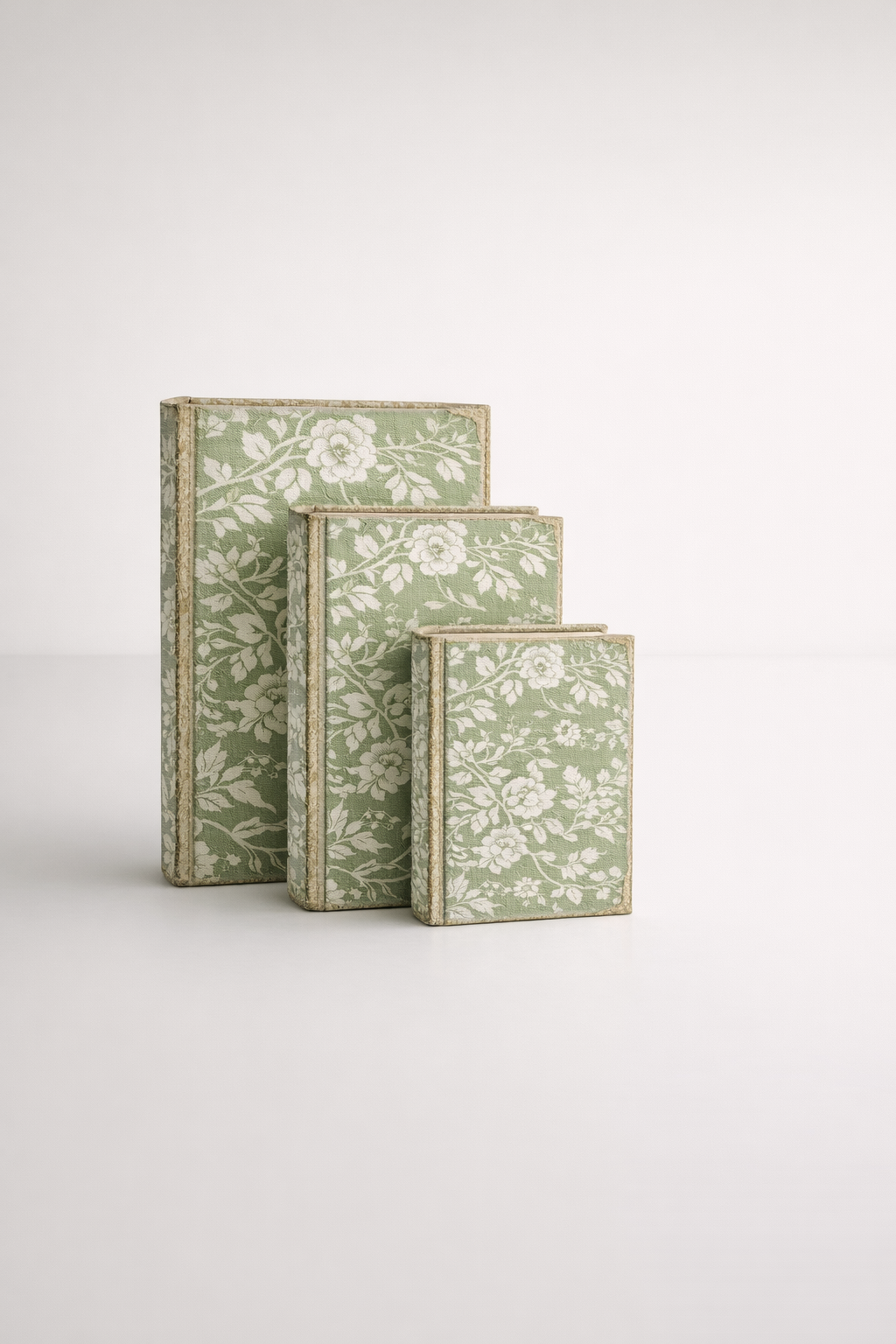 Set Of 3 File Boxes Green Flower