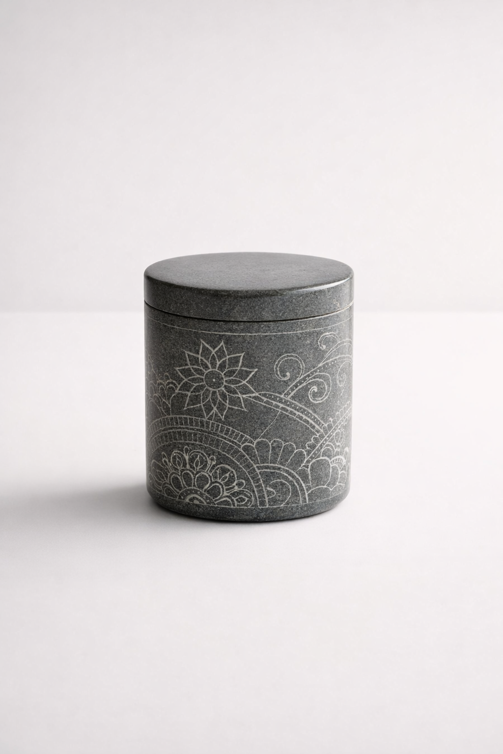 Soap Stone Engraved Round Box With Lid