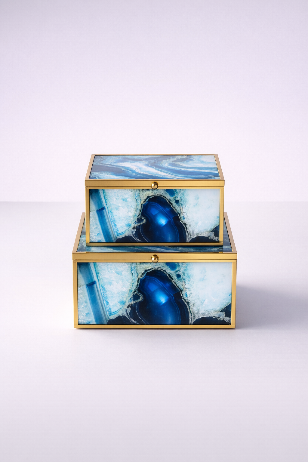 Set Of 2 Blue & Silver Rectangular Boxes