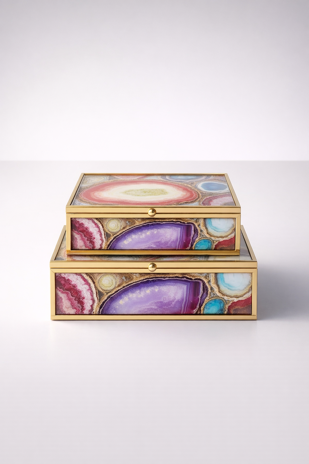 Set Of 2 Rectangular Multi Colour & Purple Boxes
