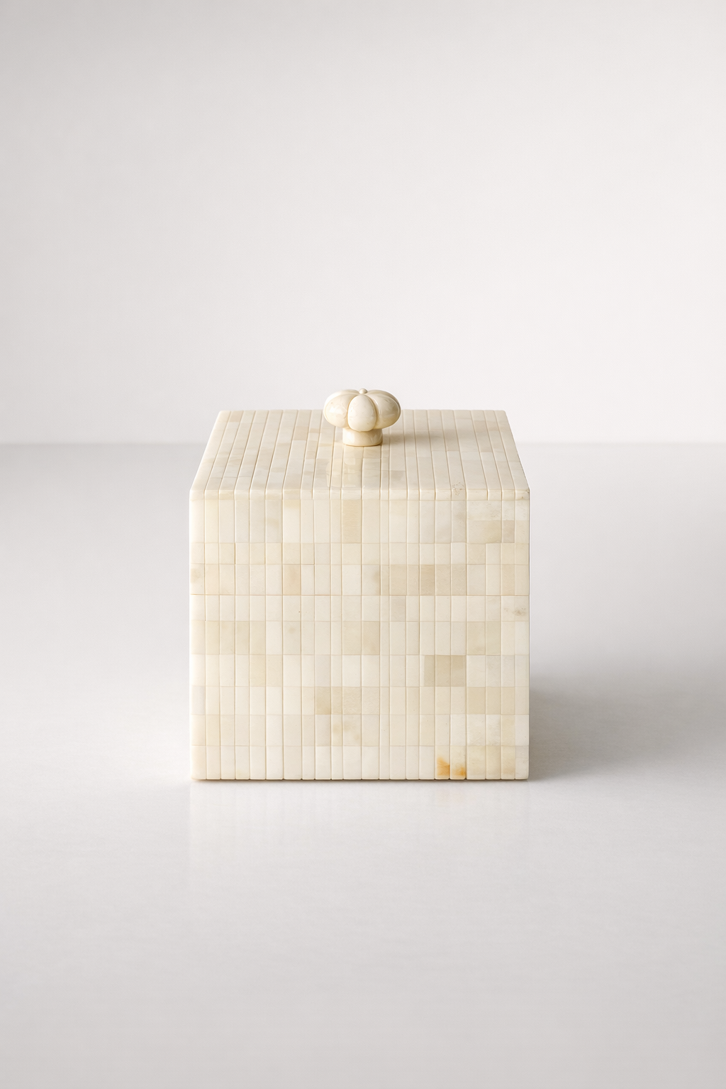 Square Bone Ridged Box With Knob