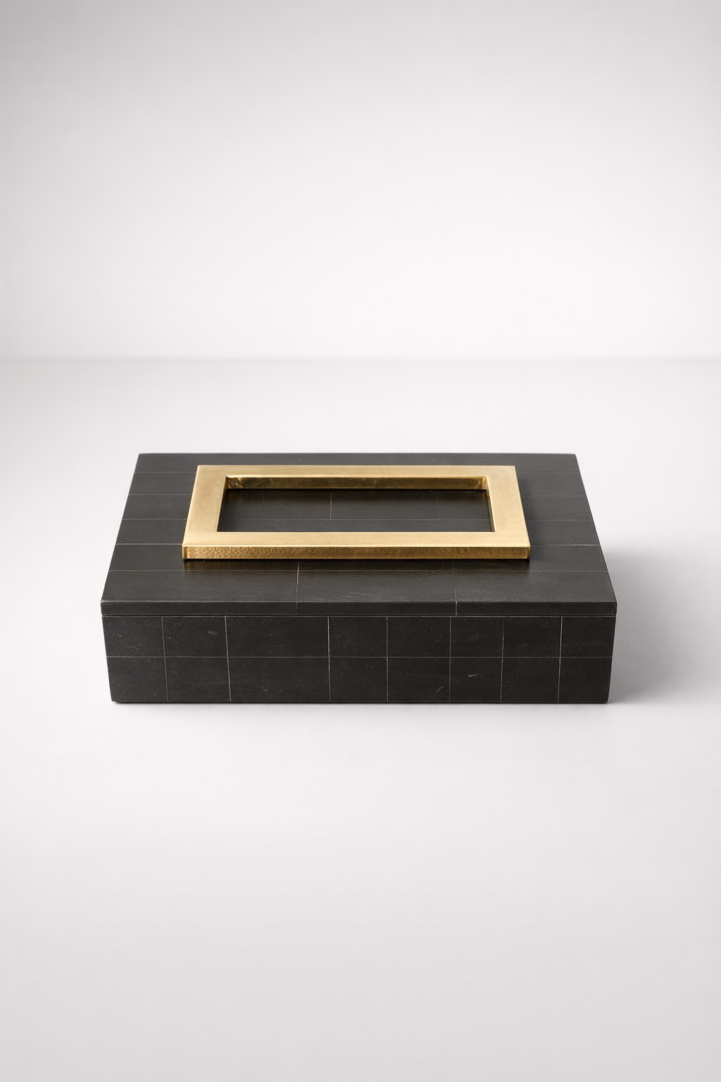 Oblong Bone Black Box With Gold Trim