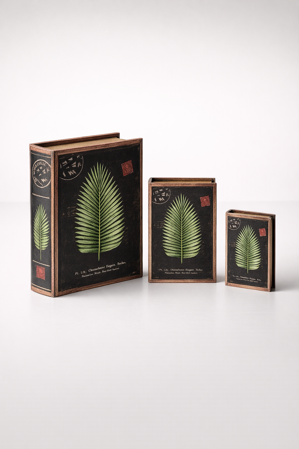 Set Of 3 Palm Leaf Black Boxes