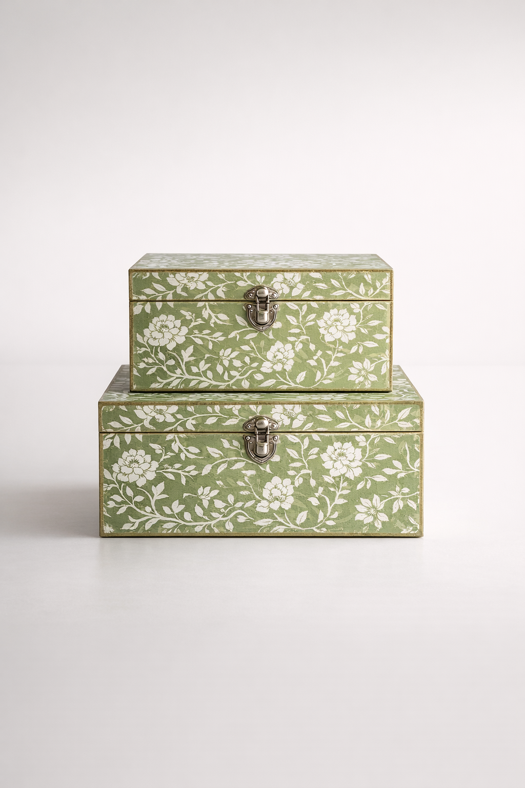 Set Of 2 Green Flower Boxes