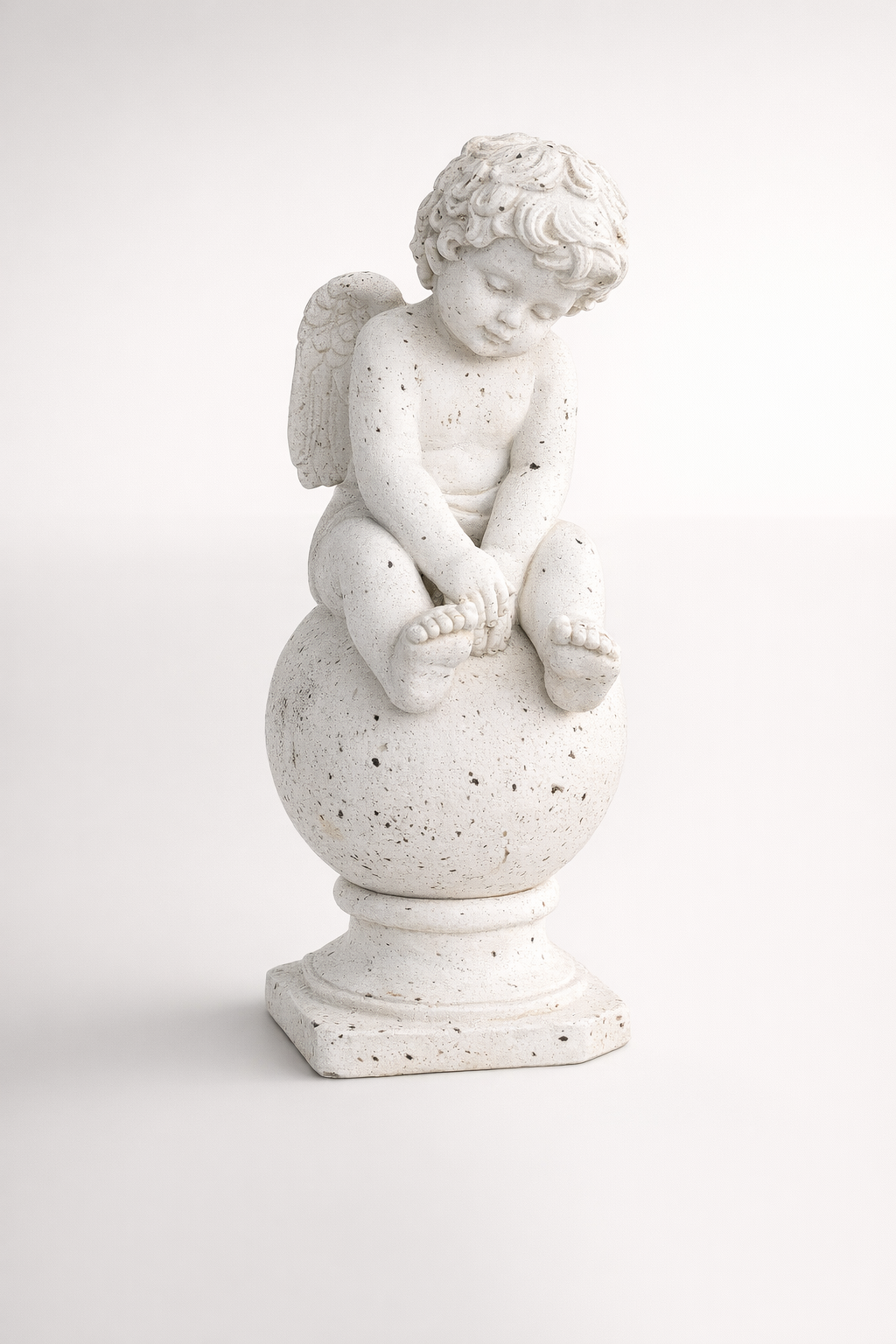 Large White Distressed Angel Sitting On Ball