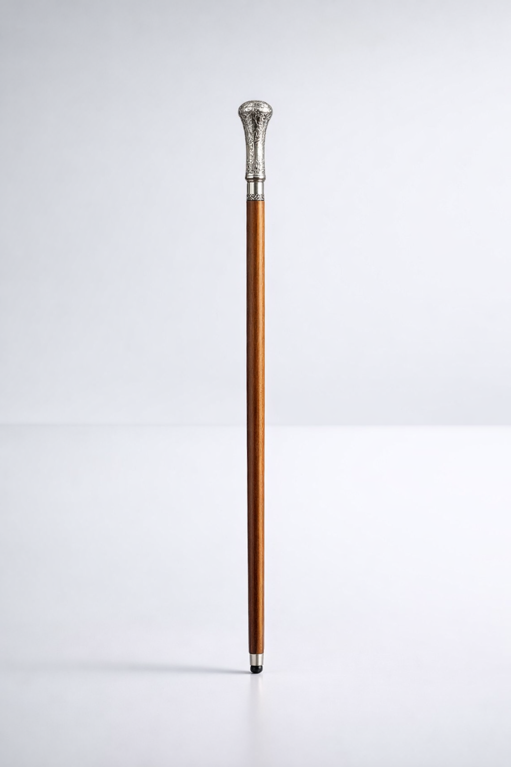 Brown Wooden Walking Stick Silver Knob Handle